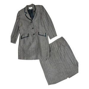 Le Suit Women's 18 Suit 2 Pc Skirt Overcoat Topper Jacket Herringbone Tan Black